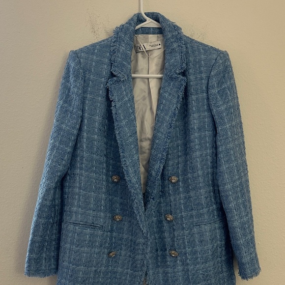 Zara Blue Textured Blazer with Silver Buttons - Picture 1 of 7